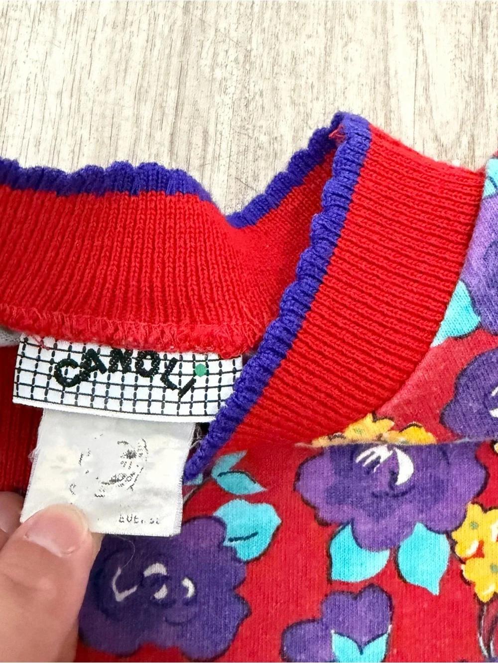 Vintage 90s Girls Floral Mockneck Long Sleeve Shirt Top Red Canoli Size 6